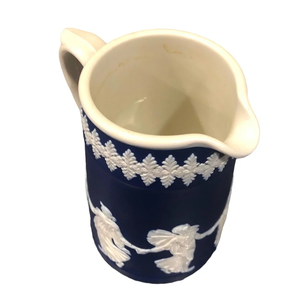 DUDSON HANLEY JASPERWARE BLUE WITH WHITE RAISED RELIEF NEOCLASSICAL PITCHER